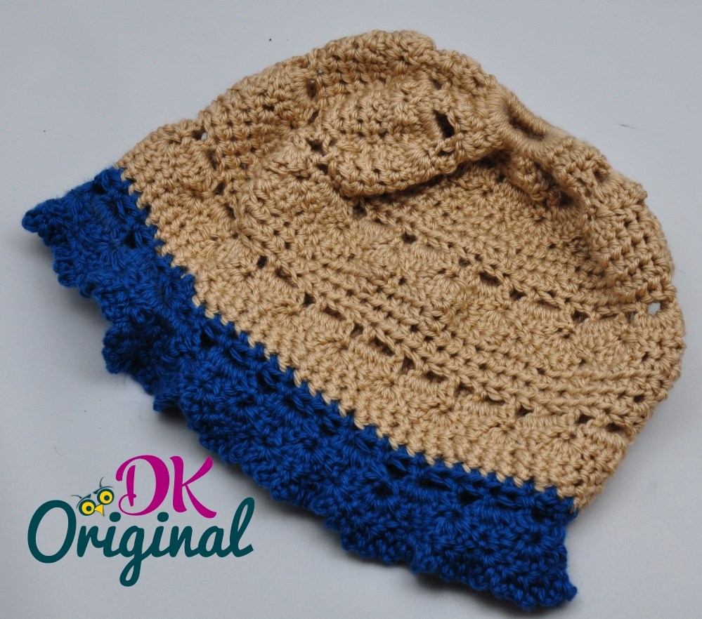 Fashionable Beige & Teal hand-crocheted Messy Bun hat
