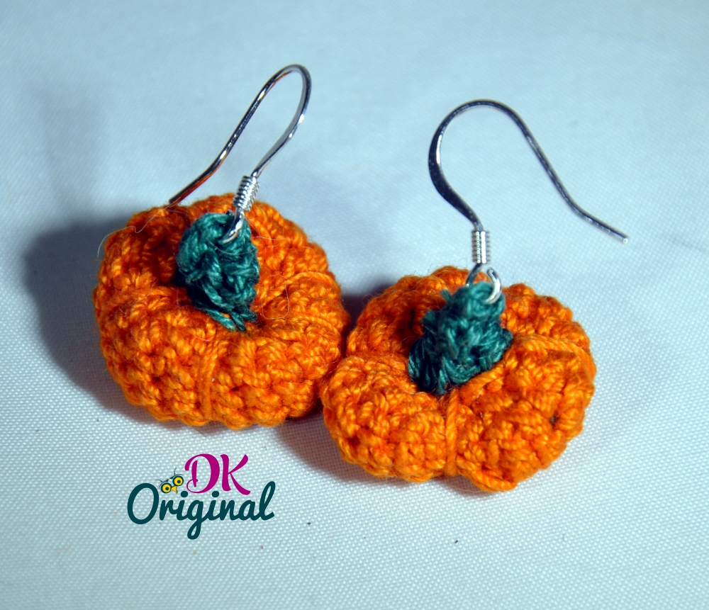 handmade crocheted pumpkin earrings with sterling silver hooks