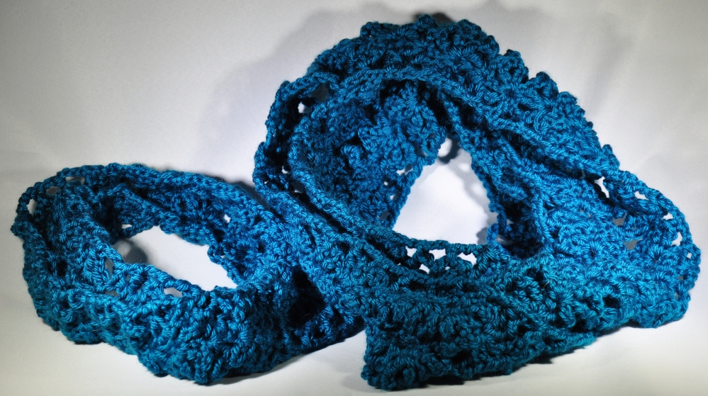 2 infinity scarf crochet pattern set - both shown in teal